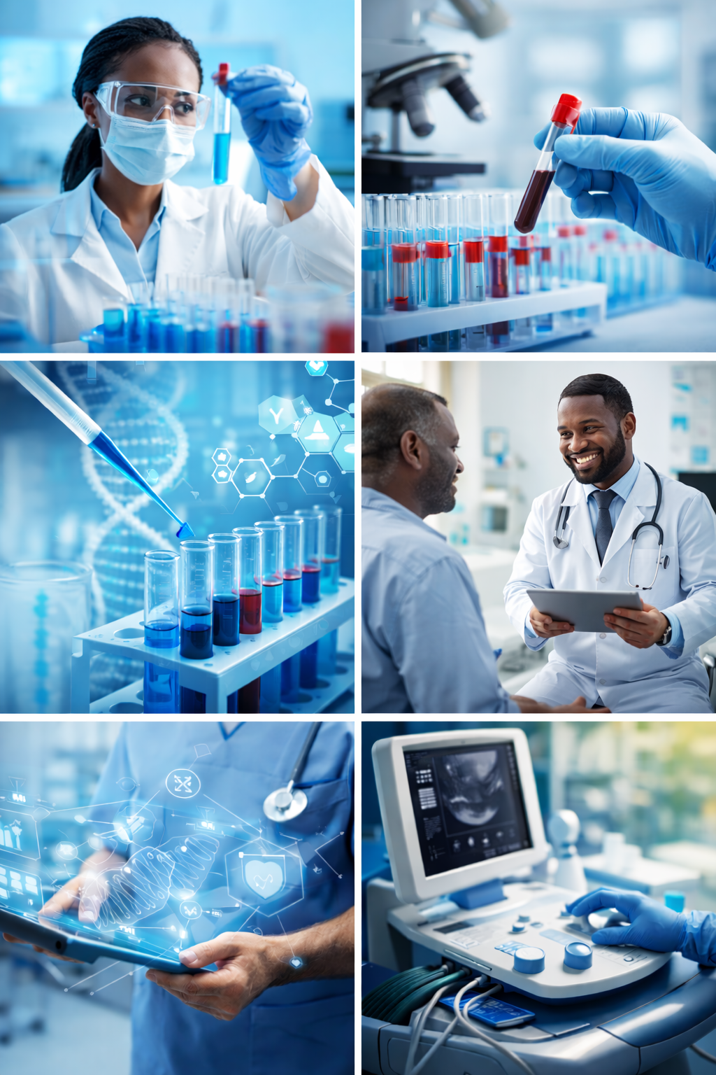 African laboratory scientist using microscope — Standora Healthcare Diagnostics